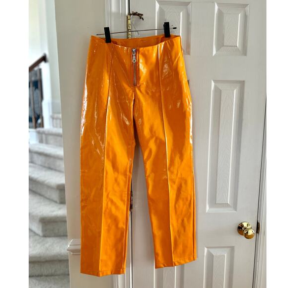 The Ragged Priest Orange Faux Patent Leather Straight Leg Pants - Picture 2 of 11